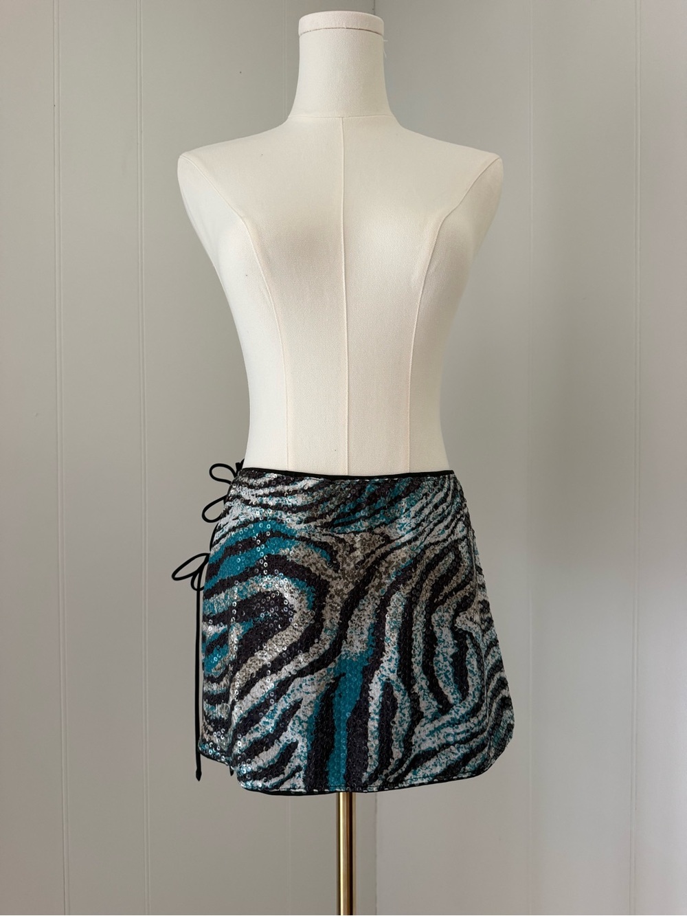 Sequin Zebra Print Mini Skirt - Teal & Black
